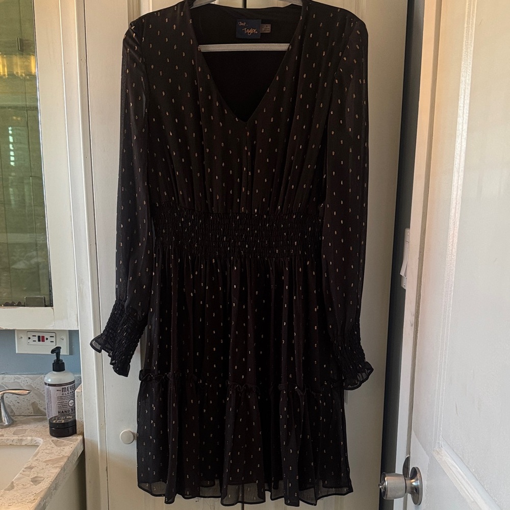 Just Taylor Black Dress with Gold Dots